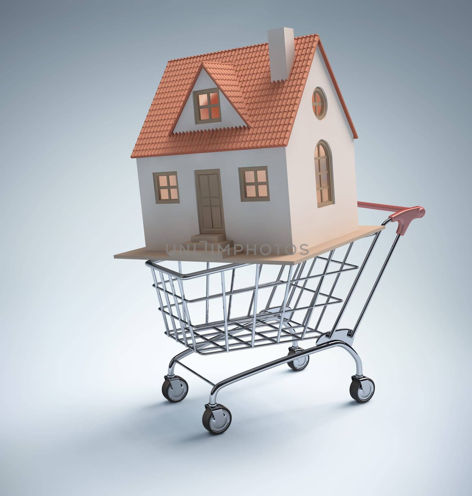 Small house inside the shopping cart. Clipping path included.
