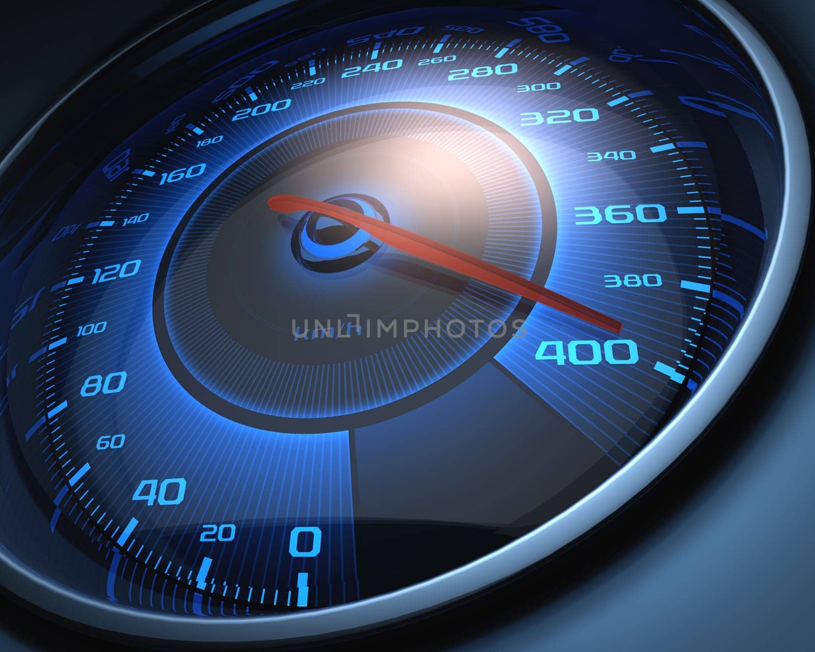 Speedometer scoring high speed. The limit of speed.