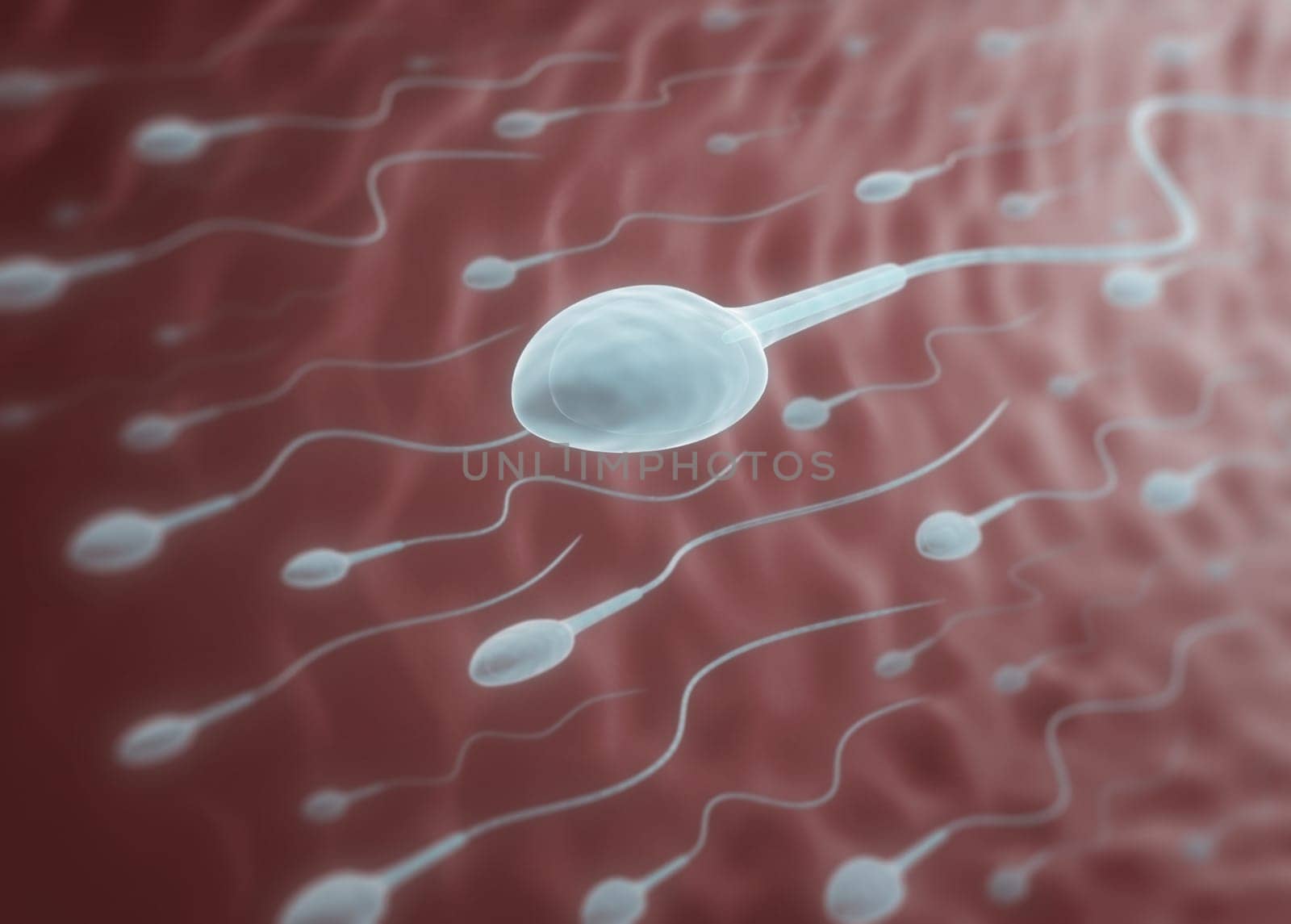 A lot of sperms going to the ovule. Image concept of fecundation.