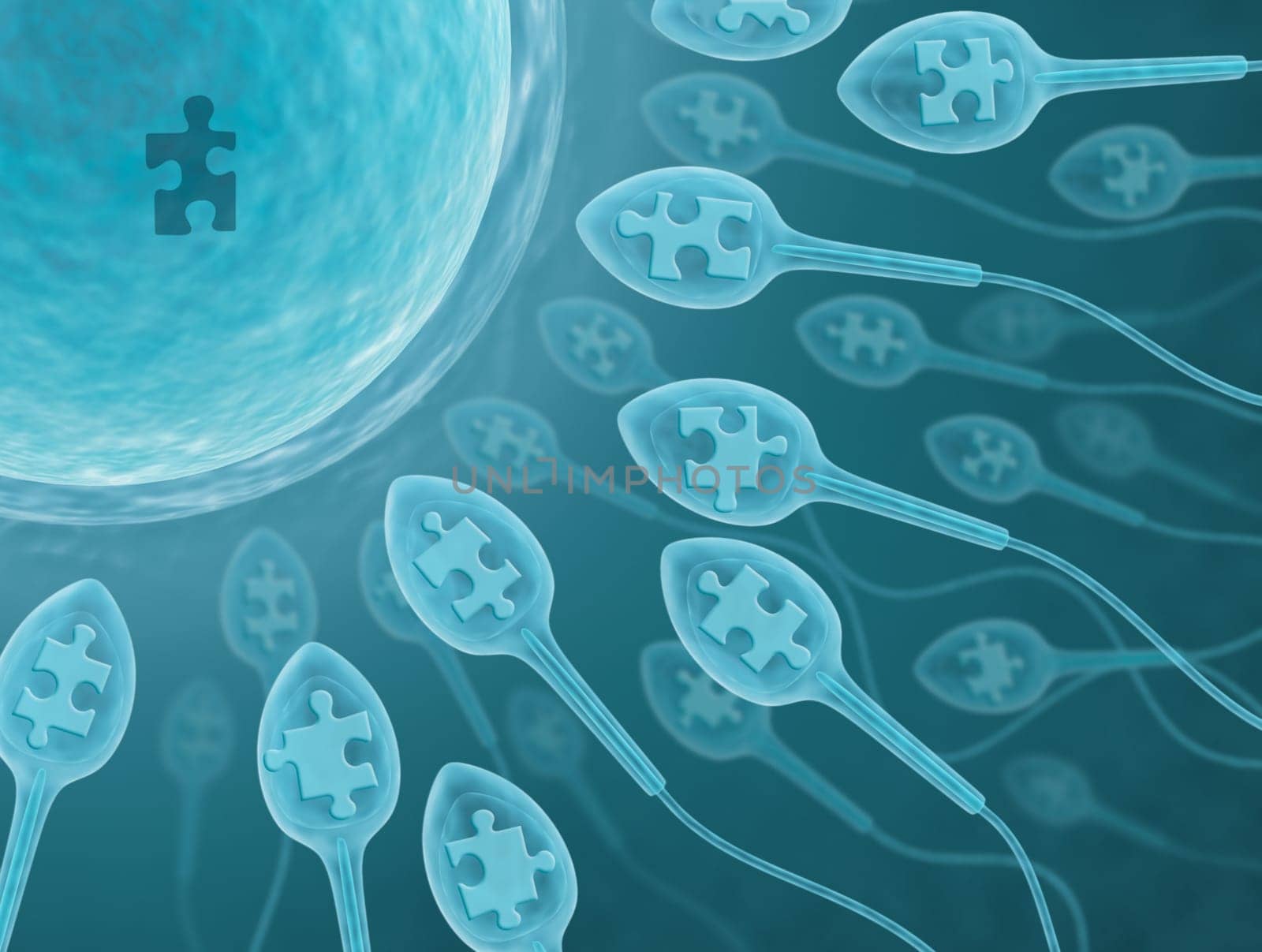 A lot of sperms going to the ovule. Image concept of fecundation.