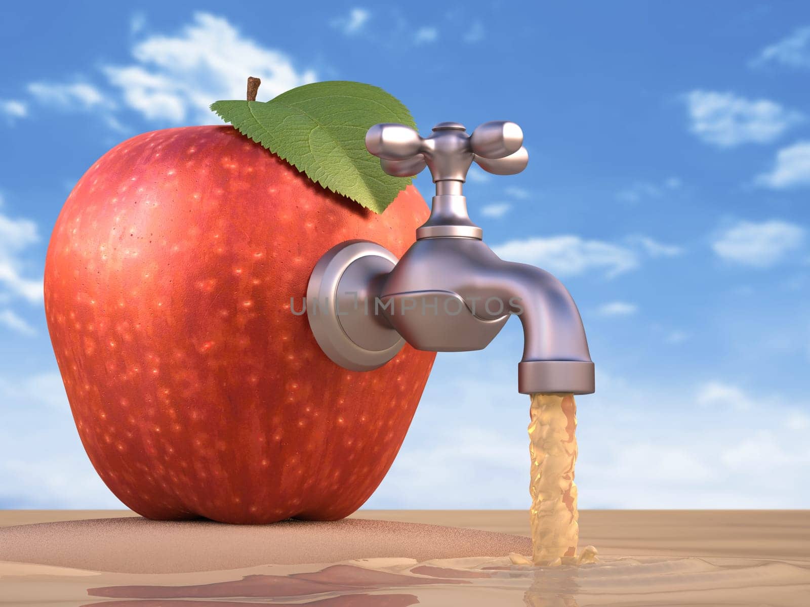 Island with big red apple surronded by ocean of juice. Clipping path included.