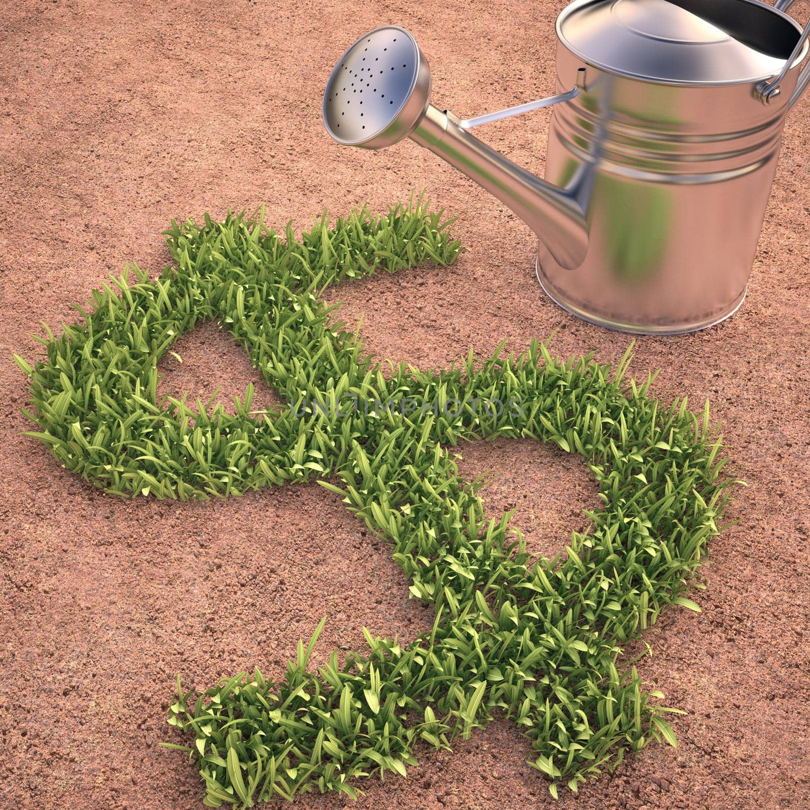Watering the sign money. Clipping path included.