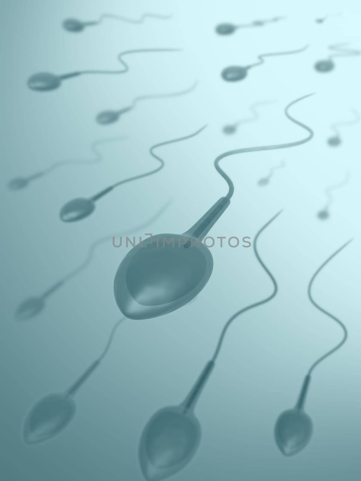 A lot of sperms going to the ovule. Image concept of fecundation.