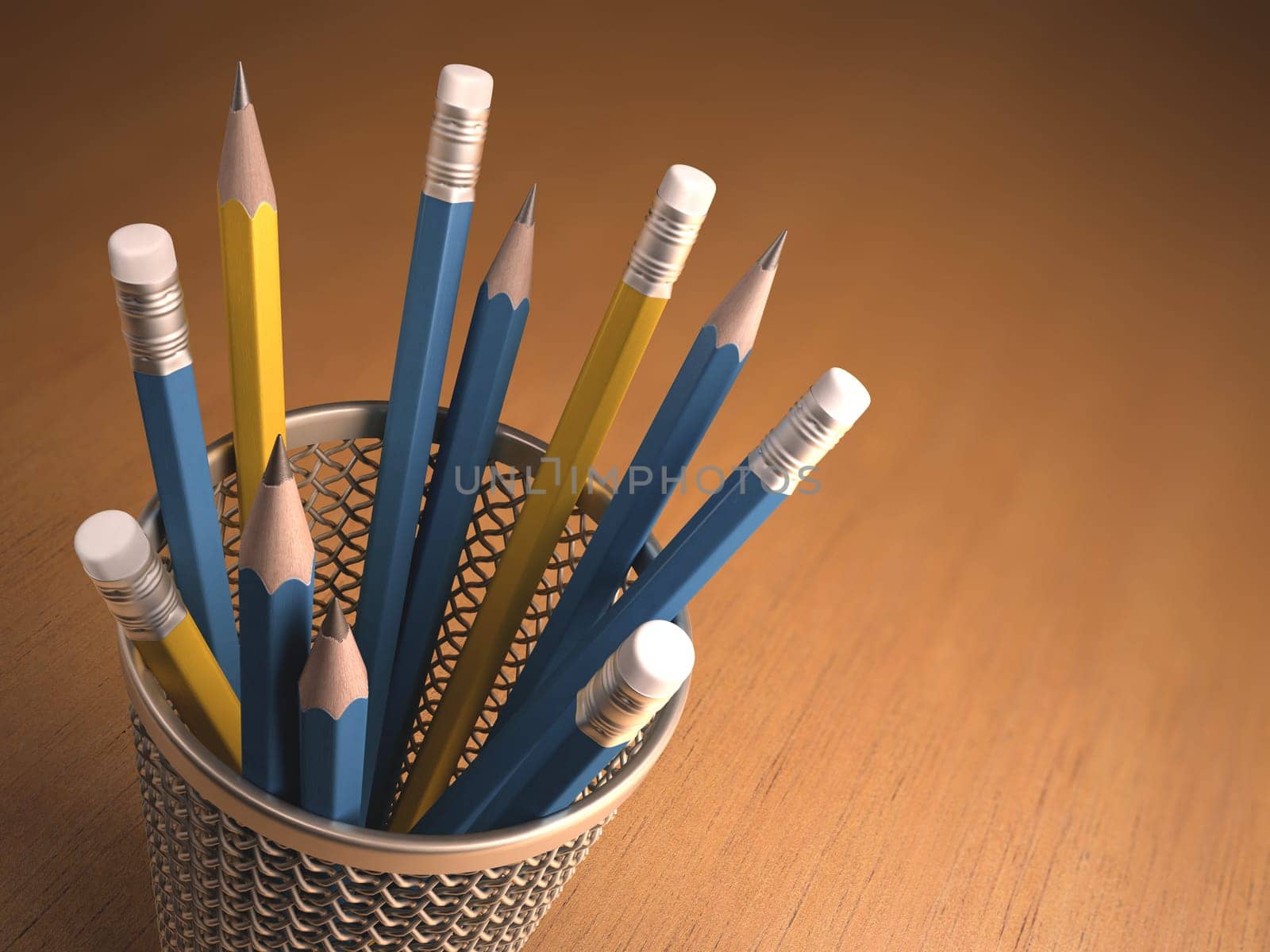 Several pencils on the basket. Concept of education. Clipping path included.