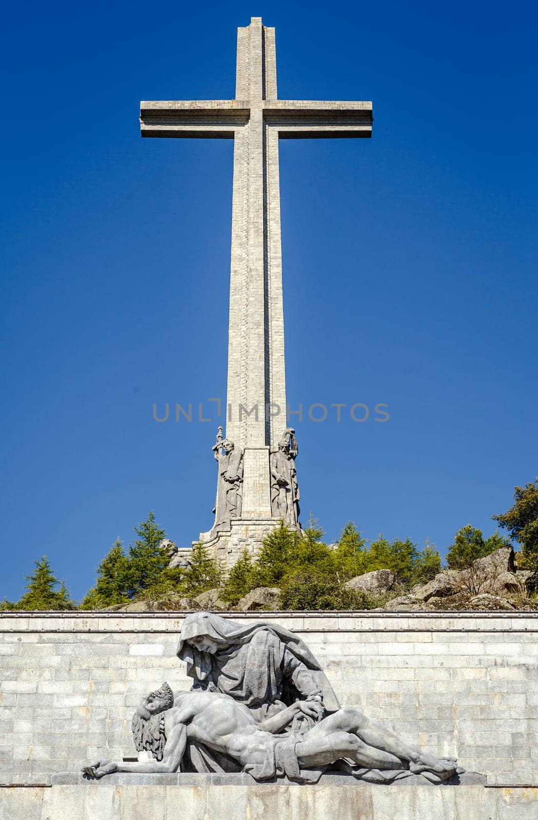 Sculptures by Juan de Avalos in cross Valley of the Fallen, Valle de los Caidos, Madrid, spain