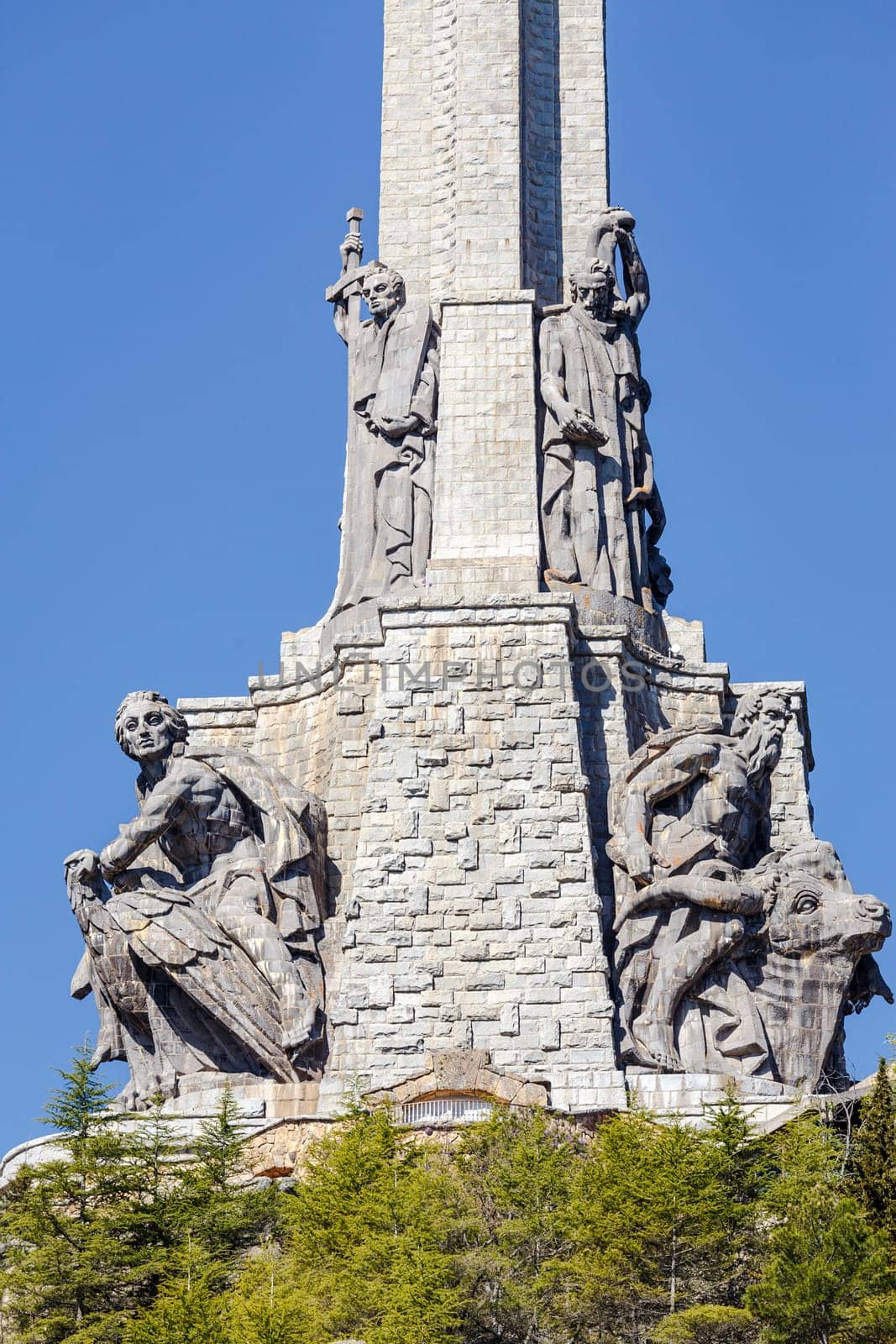 Sculptures by Juan de Avalos in cross Valley of the Fallen, Valle de los Caidos, Madrid, spain