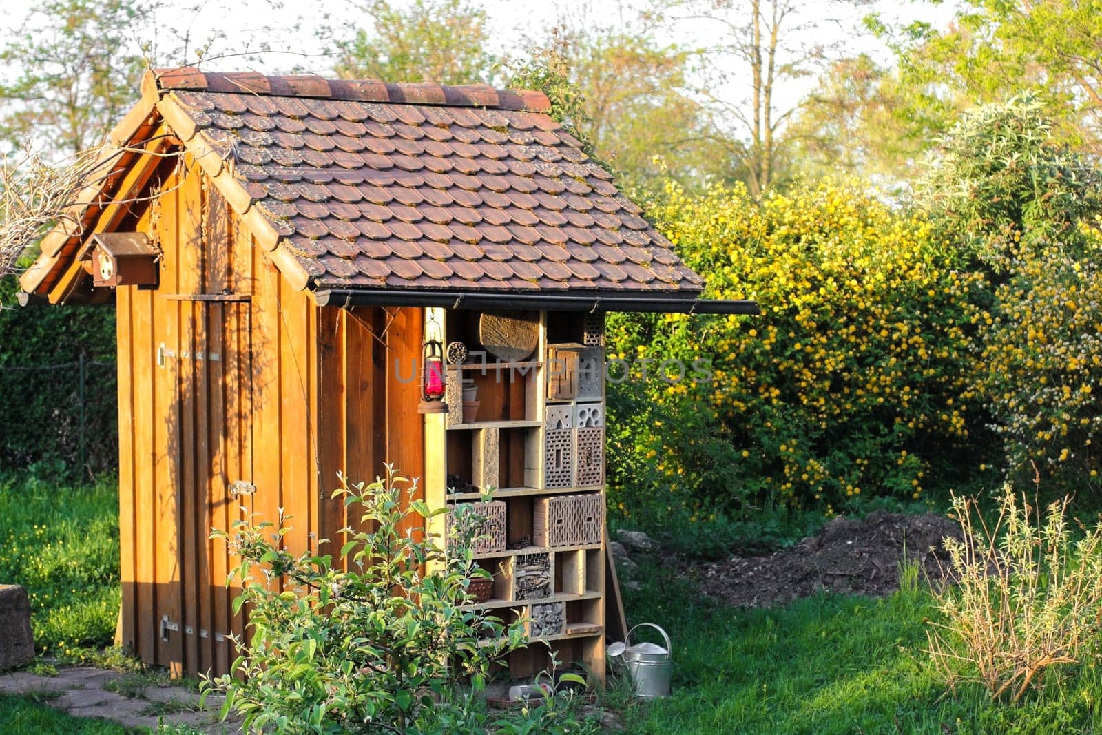 Insect hotel at a garden hut