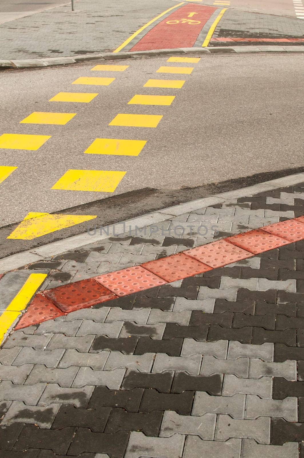 Street crossroad markings for pedestrians and bikers