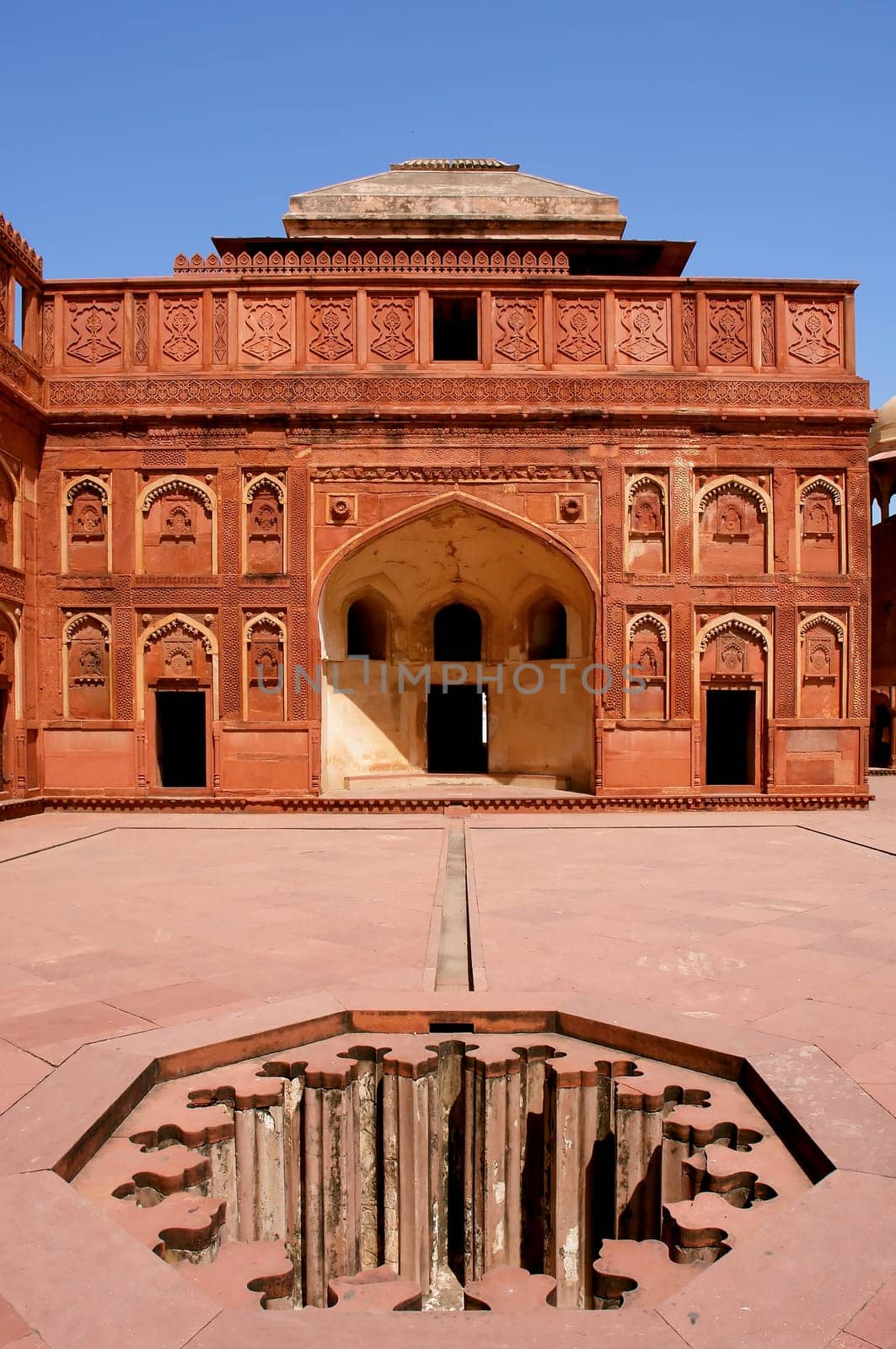 Outside Architecture of the Red Fort in Agra, India.