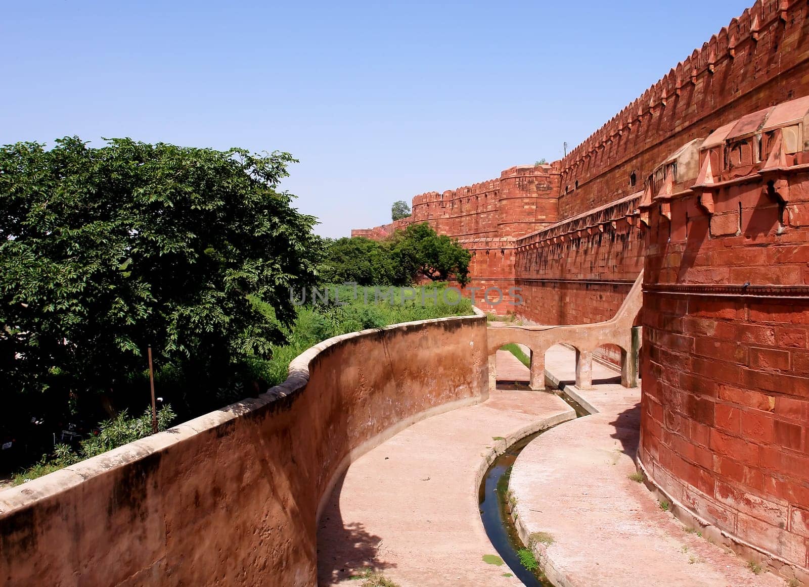 Outside Architecture of the Red Fort in Agra, India.