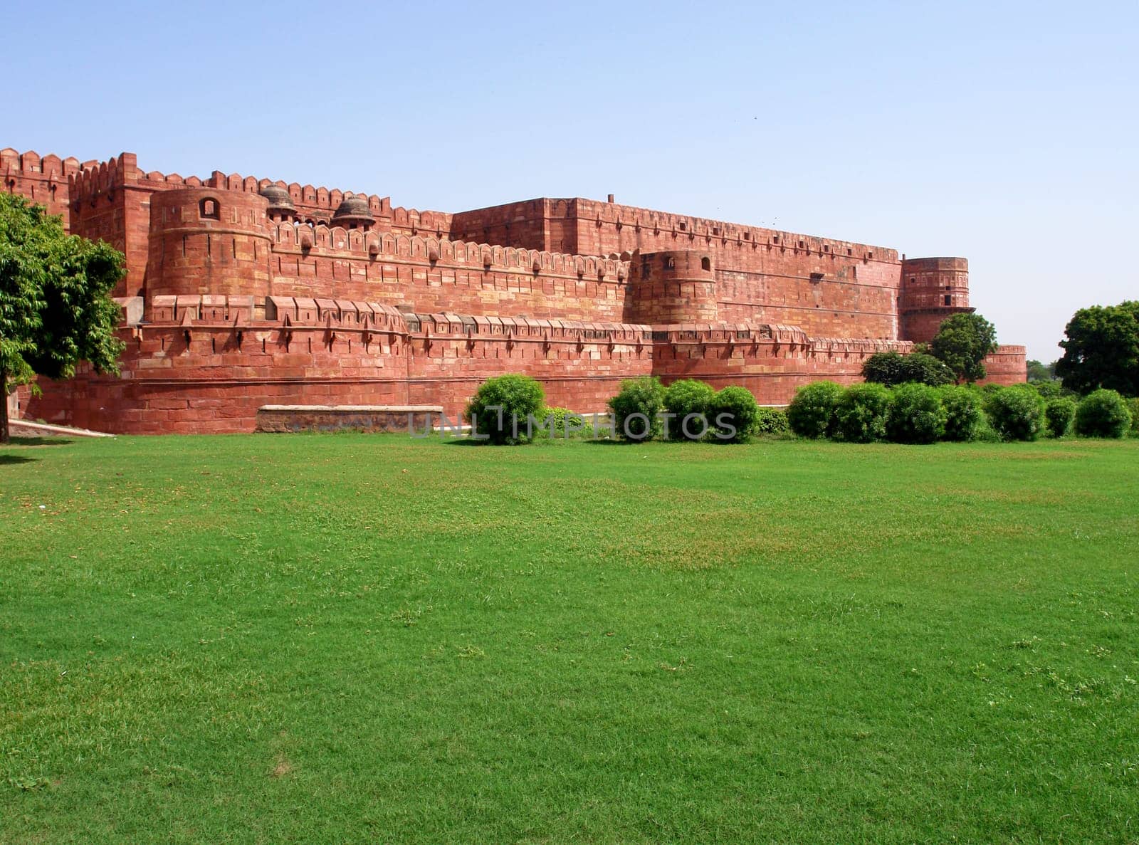 Outside Architecture of the Red Fort in Agra, India.