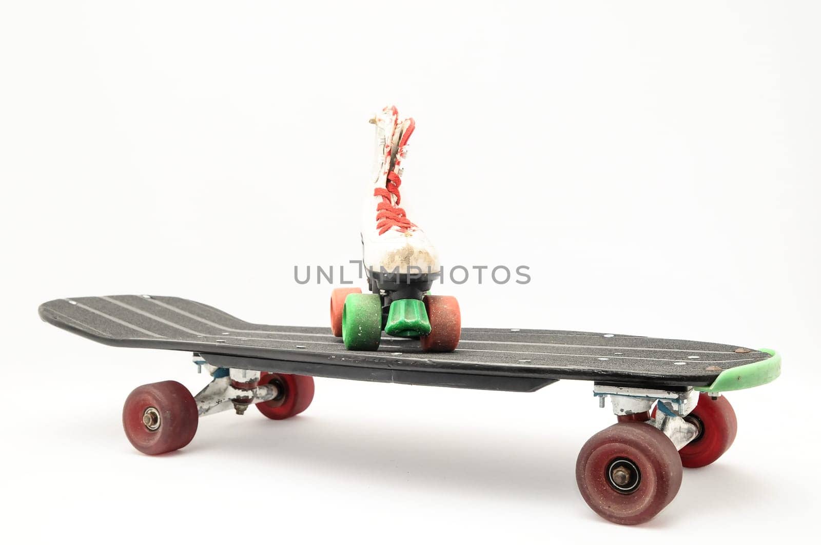 Vintage Style Black Skateboard on a white Background