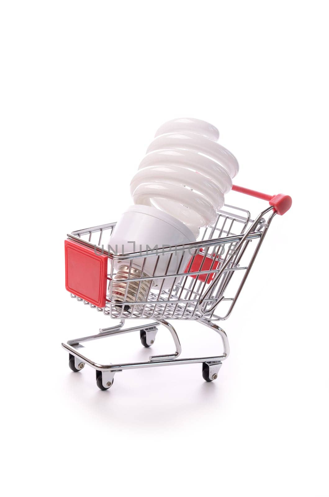 Shopping cart with a light bulb, saving energy