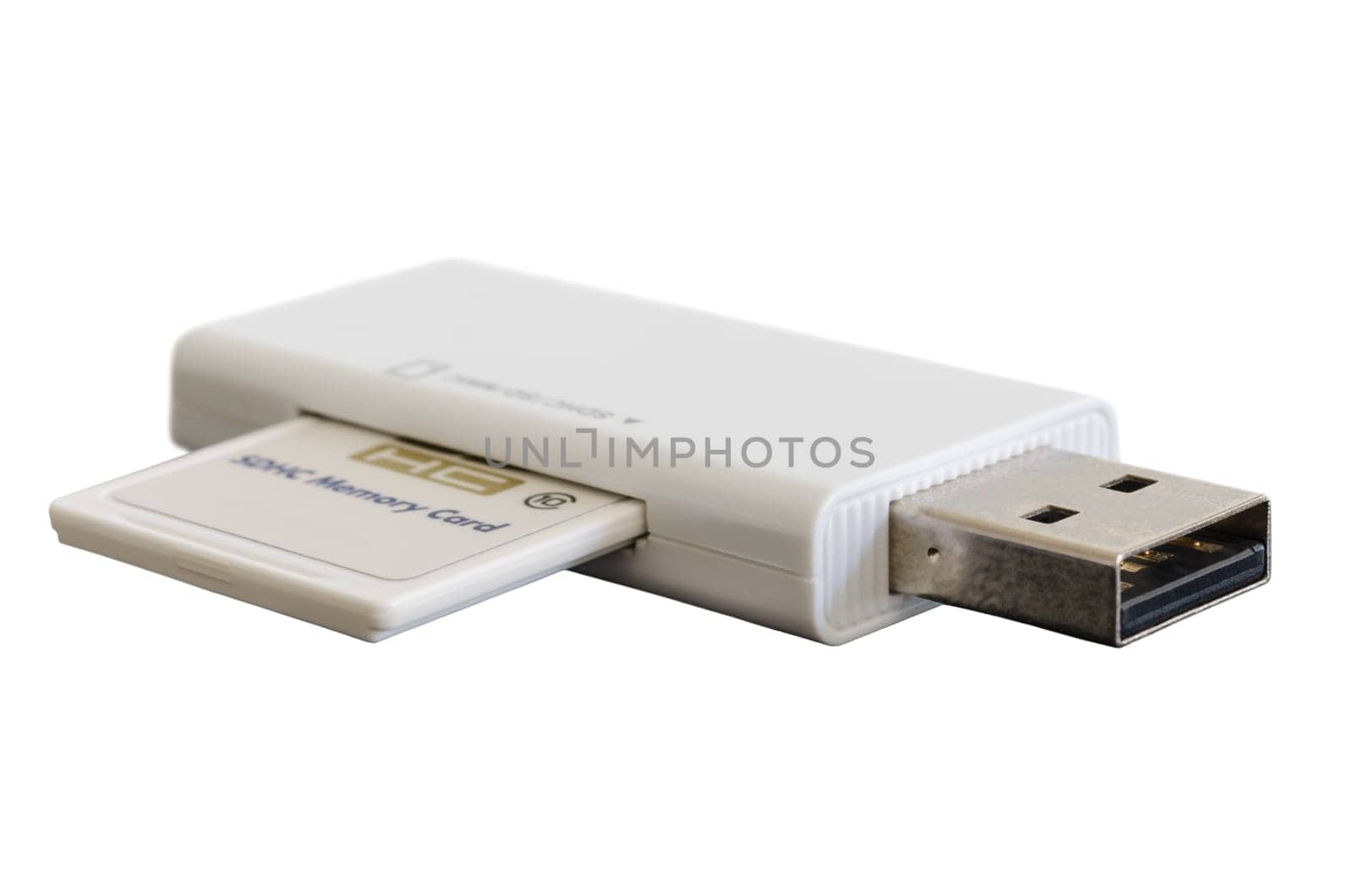 Isolated on white USB adapter with SDHC memory flash card