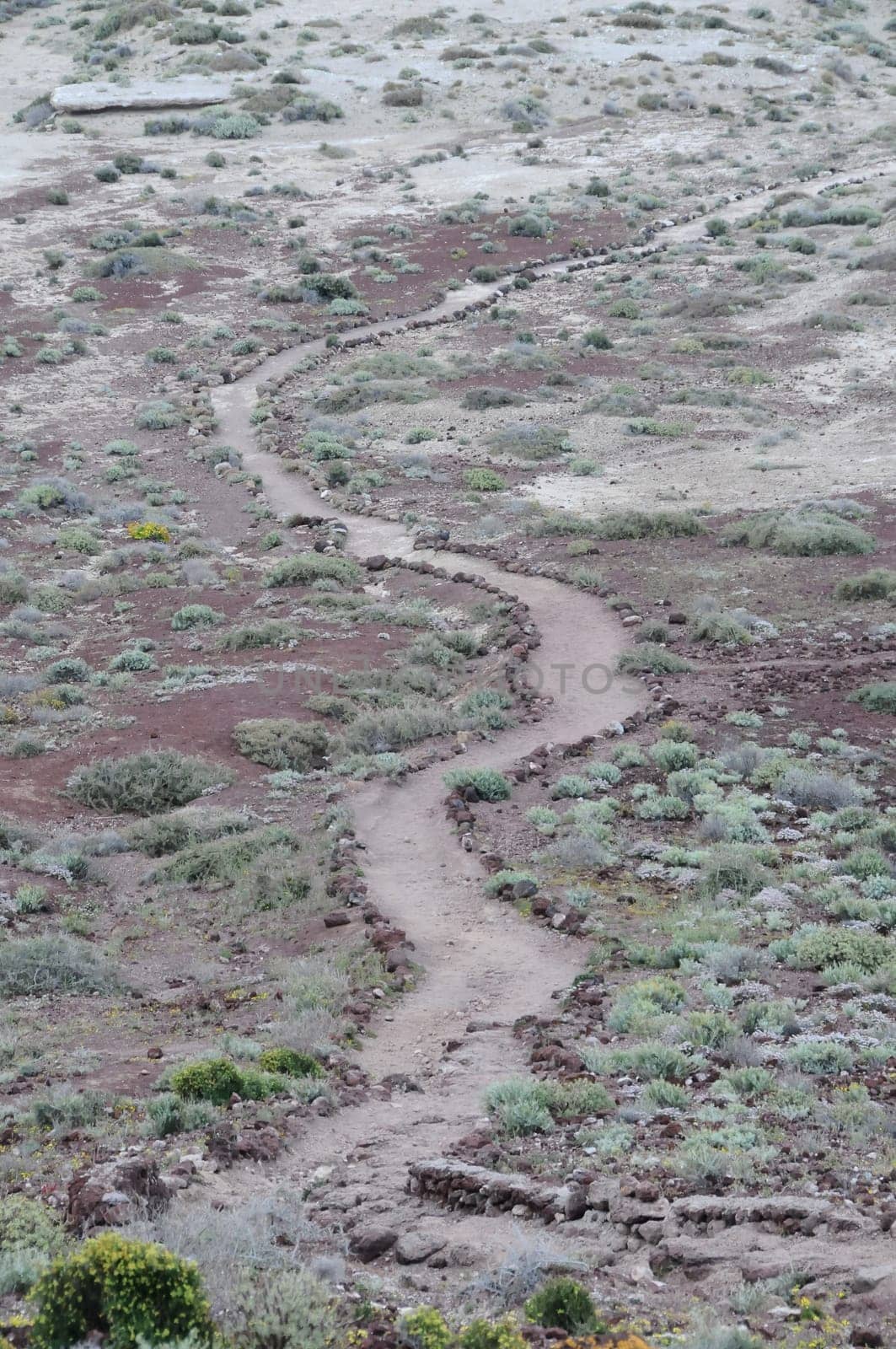 Travel Concept Background - Pathway in the Volcanic Desert Tenerife Canaty Islands Spain