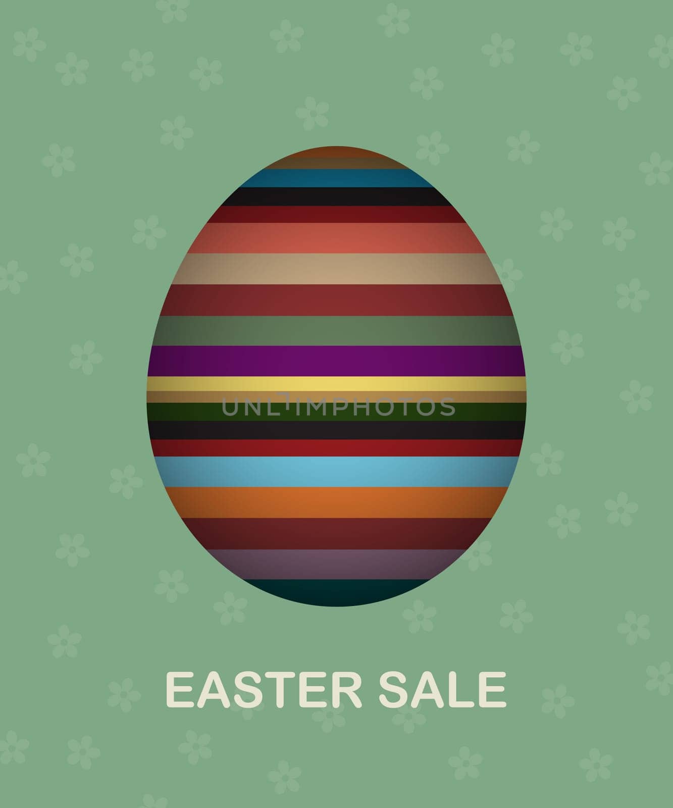 Easter sale card with painted egg and flowers