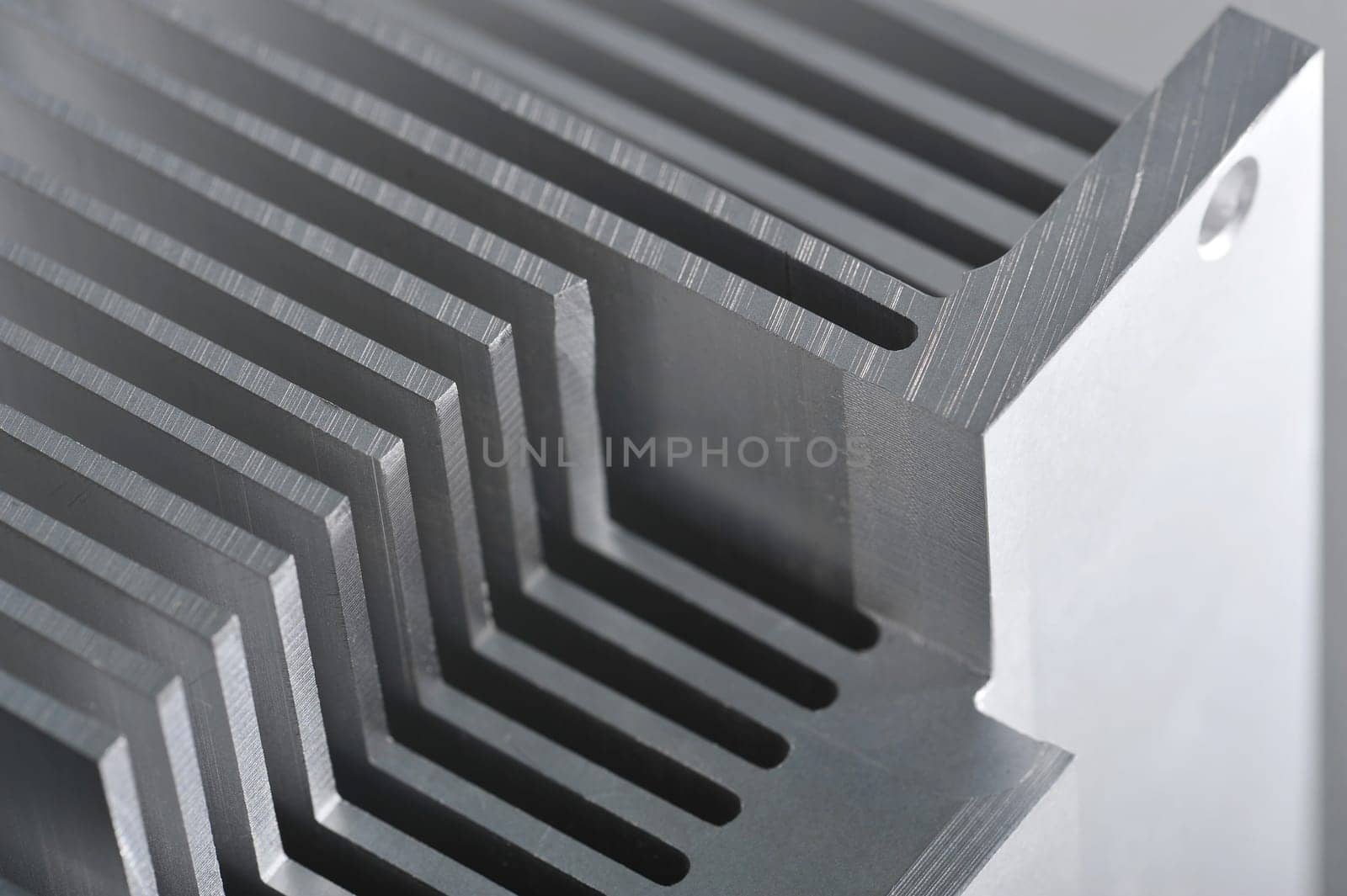 Abstract detailed view of a CNC-milled aluminum heat sink