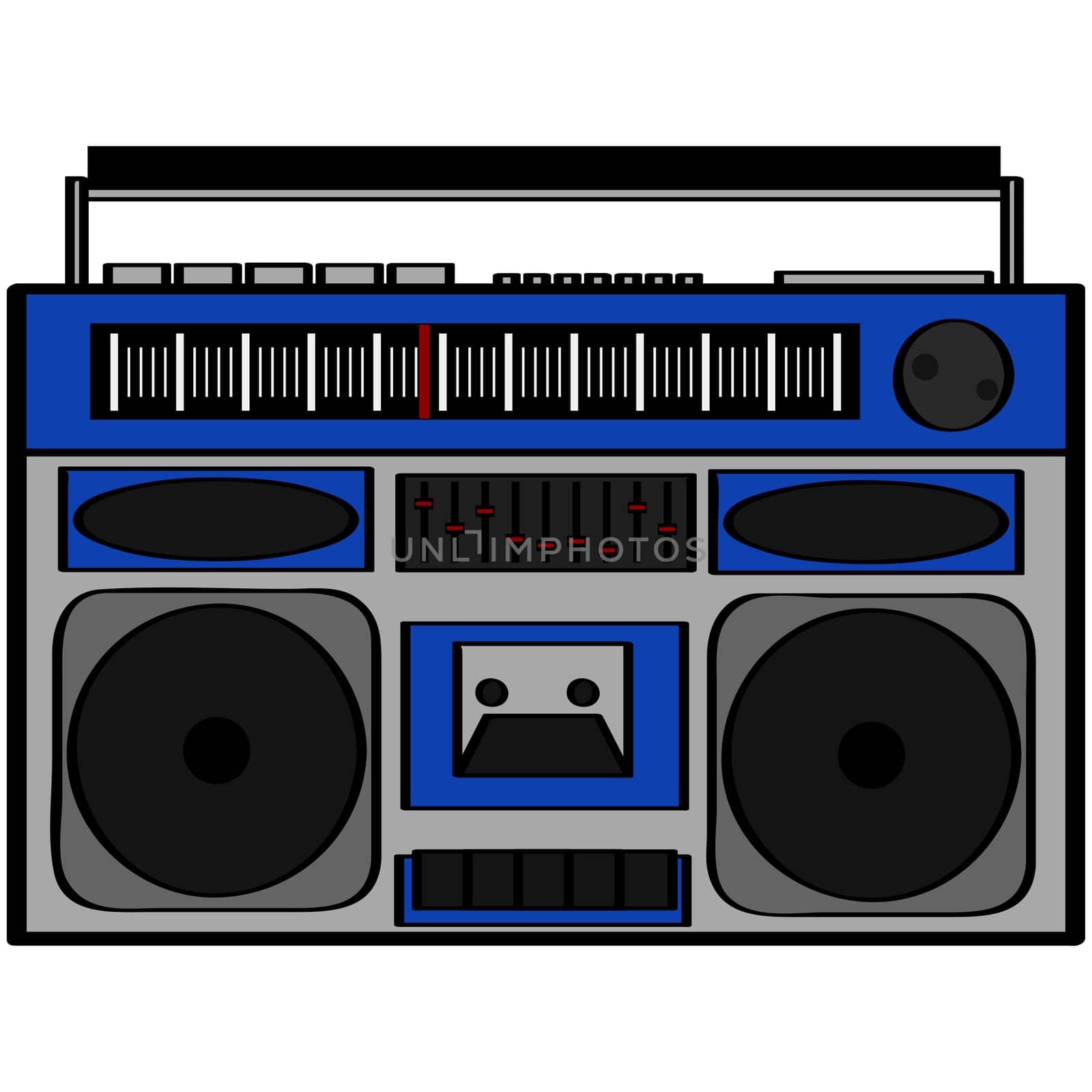Cartoon illustration showing an eighties style boom box