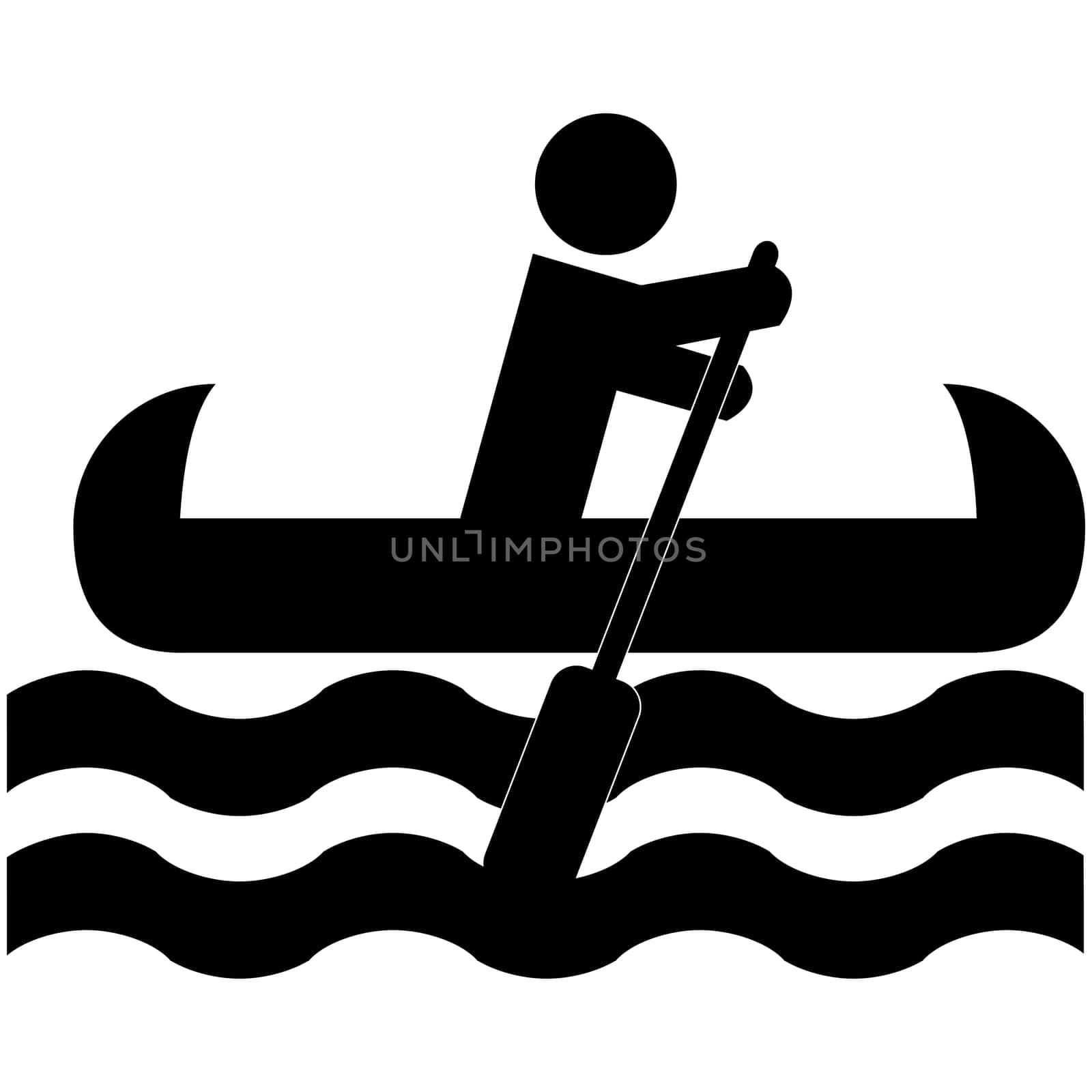 Icon illustration showing a man rowing a canoe