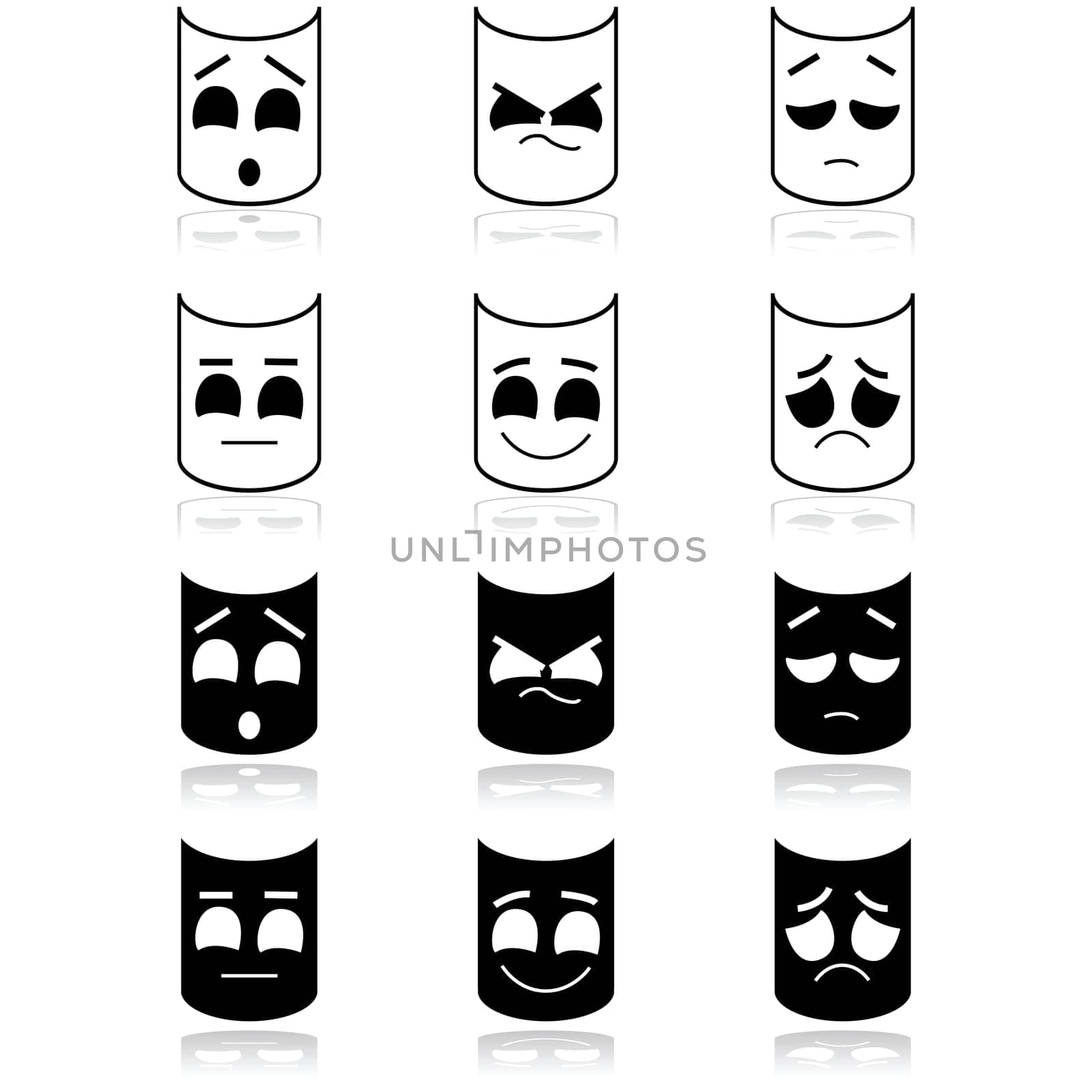 Icon set showing theater faces depicting different emotions