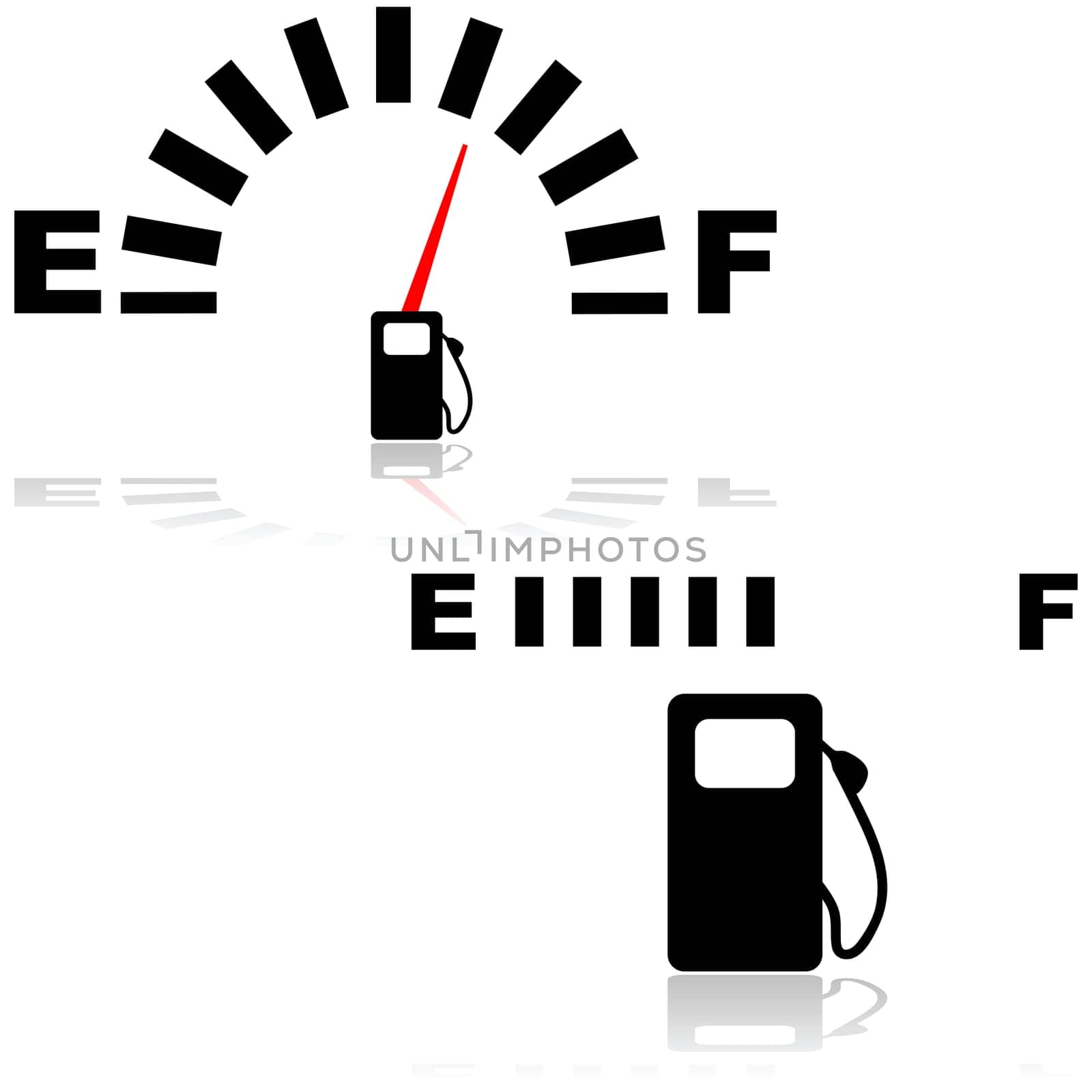 Icon illustration showing two types of fuel gauges, one digital and one analog