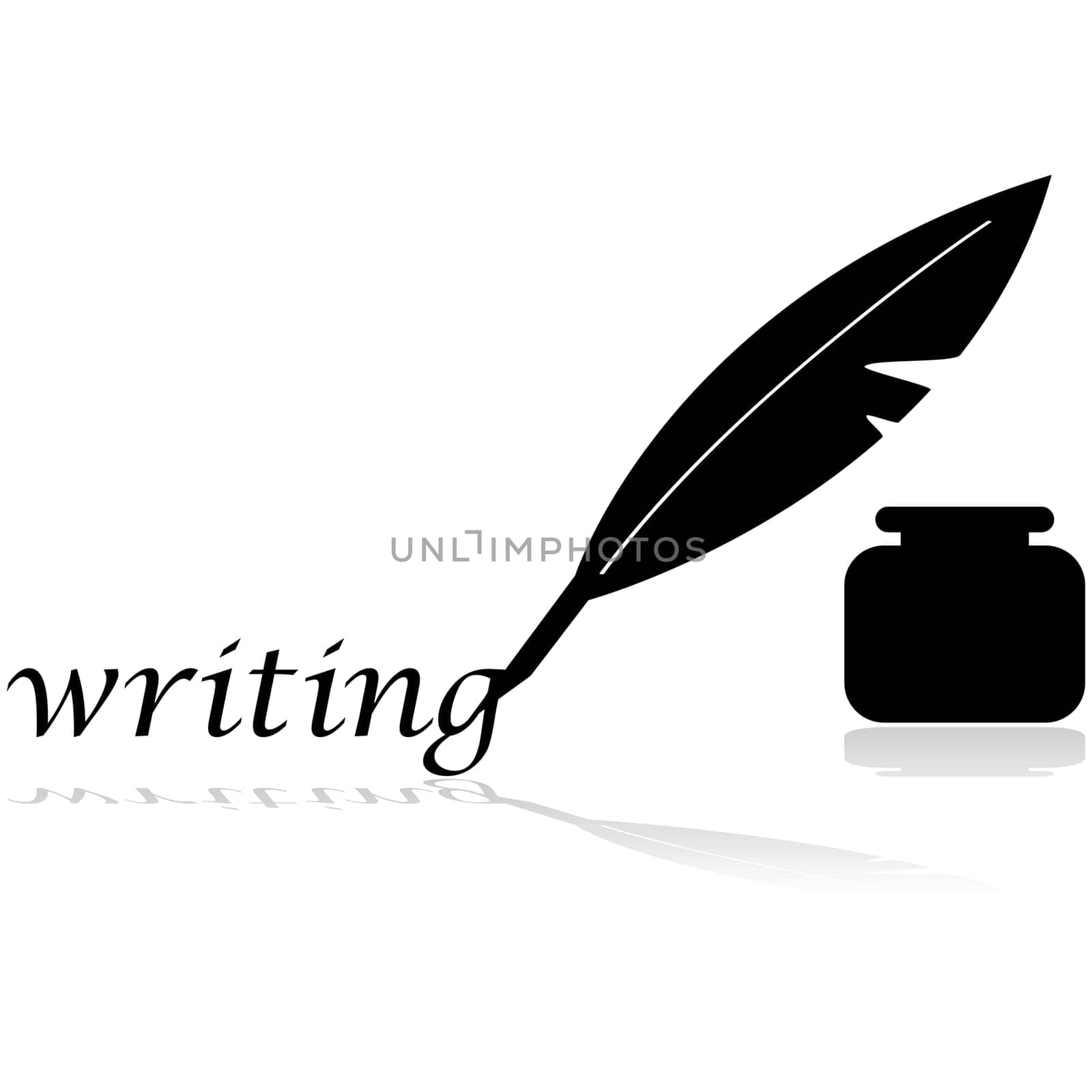 Concept illustration showing a vintage feather pen writing