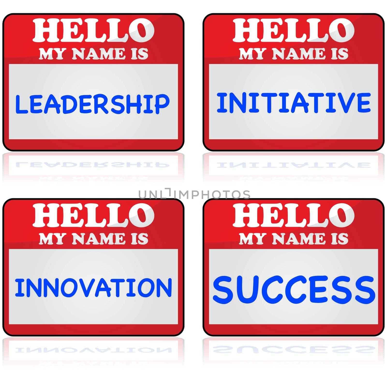 Concept illustration showing a basic name tag template with success concepts written on it