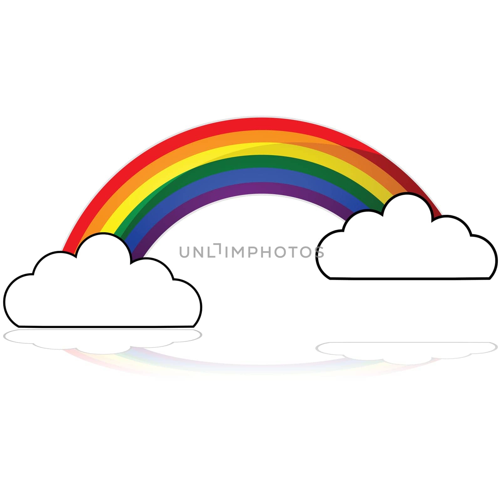 Glossy illustration showing a rainbow appearing behind two clouds