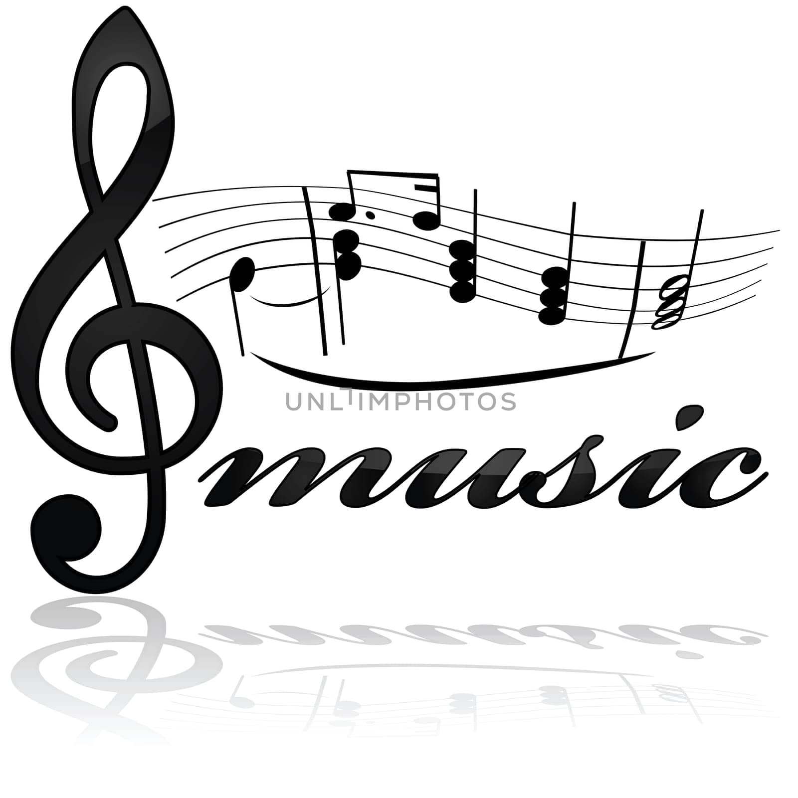 Icon showing a stylized musical note line with the word music underneath