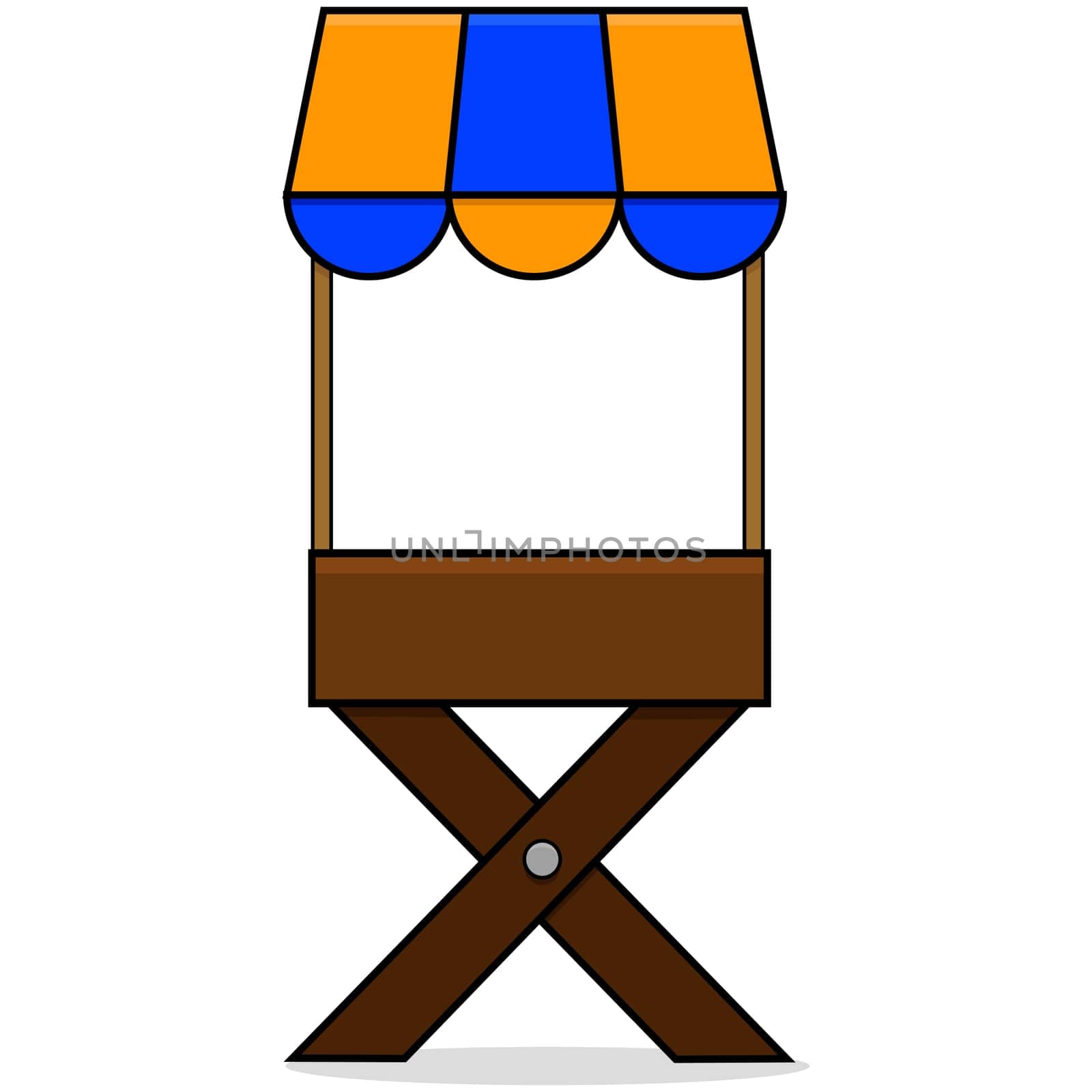 Cartoon illustration showing a wooden little market stand