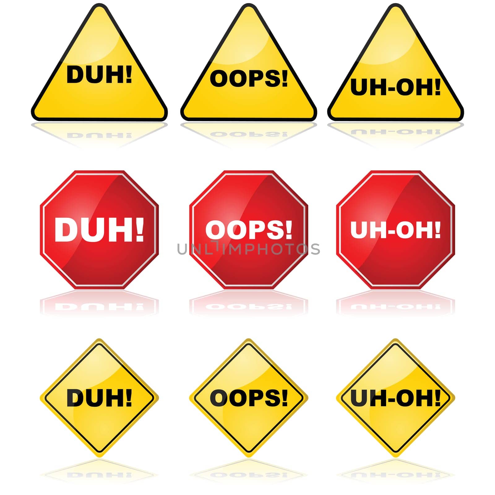 Concept illustration showing traffic signs with different messages for mistakes made