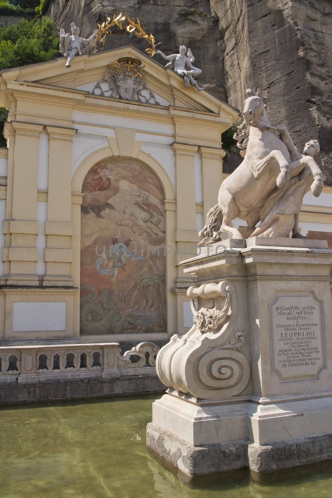 Baroque fountain with a pond Kapitelschwemme in Salzburg. (Austria)
