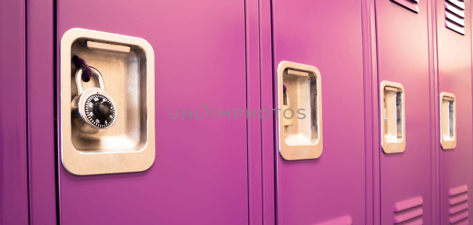 A row of locked starage lockers horizontal composition