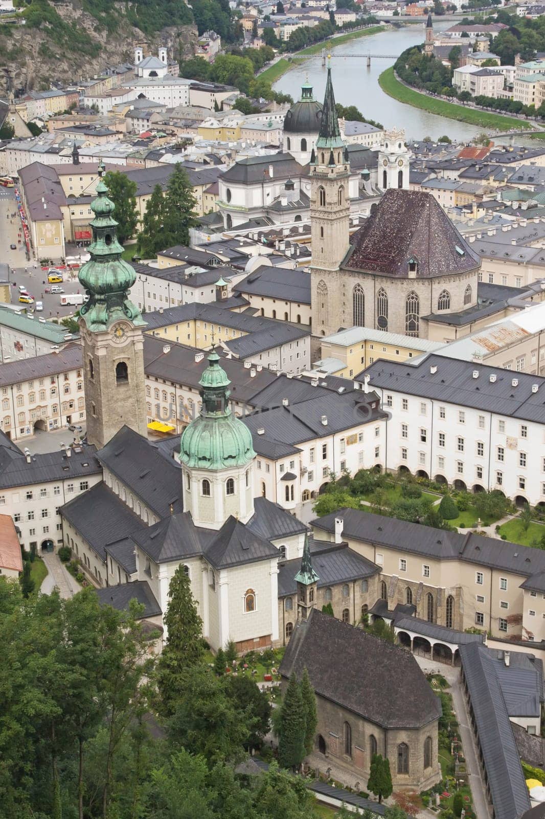 General view of historic centre of the Salzburg (Austria). Vertically.