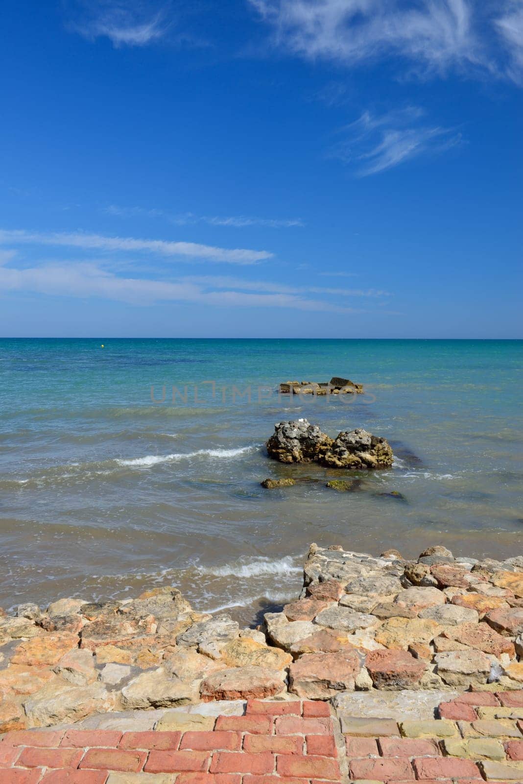 Sea view vintage look on Mediterranean Sea, Spain