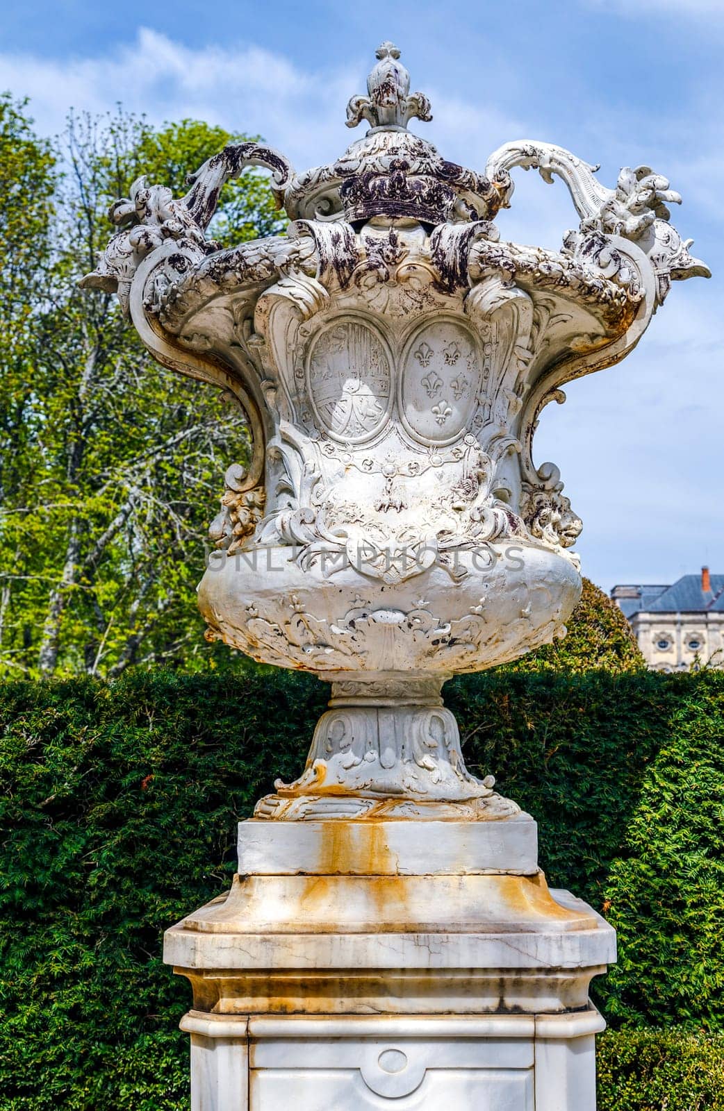 Decorative vases in the gardens of the Royal Palace of La Granja de San Ildefonso