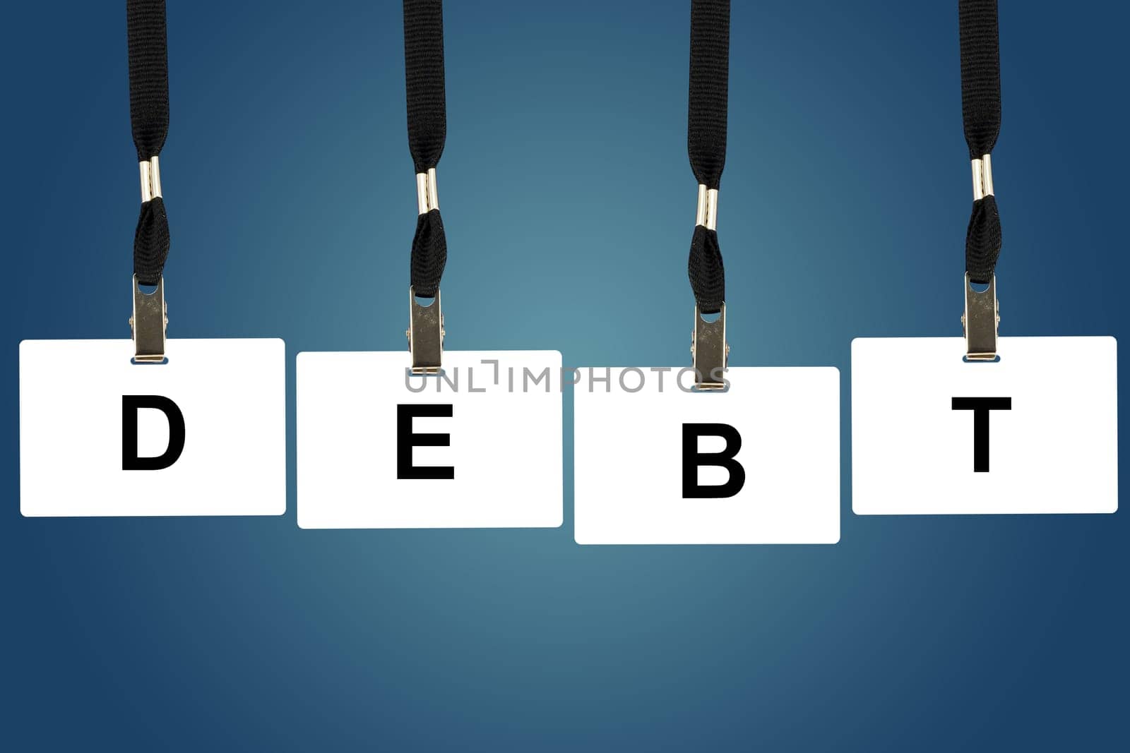 financial debt word on badge with blue background