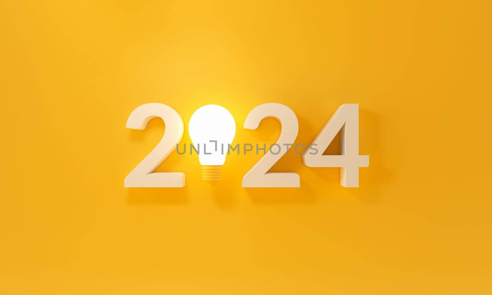 Bulb light with new year 2024 on yellow background. by ImagesRouges