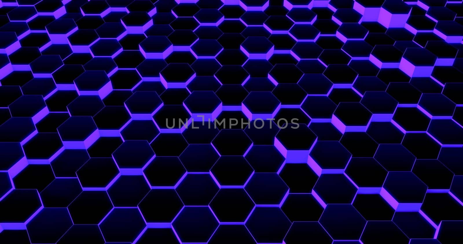Technological hexagonal background with purple neon illumination. by ImagesRouges