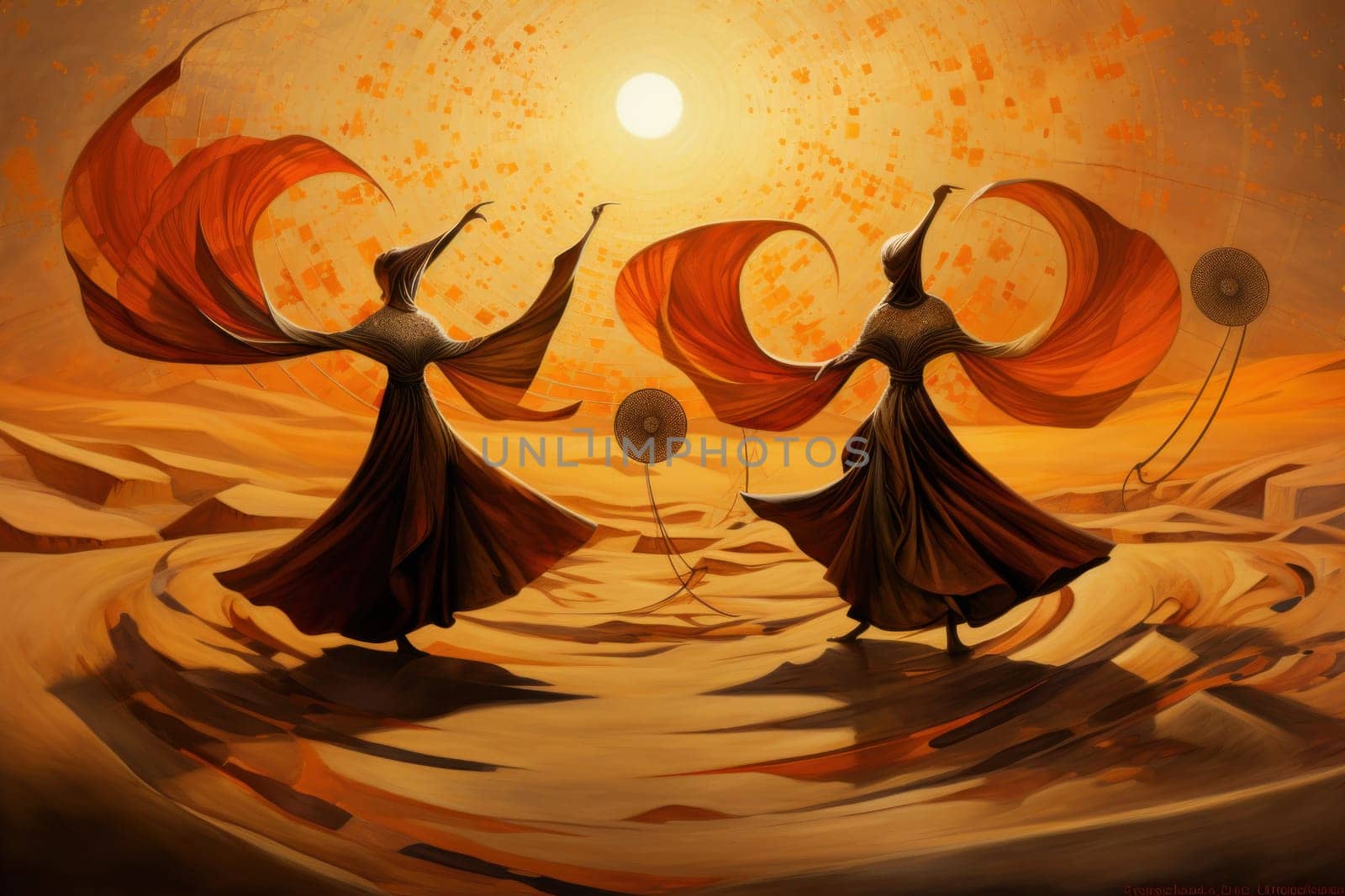 In the enchanting world of fantasy, there exist mystical beings known as whirling sand dervishes.