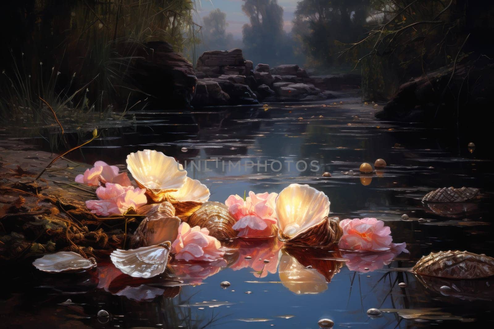 An enchanting depiction of radiant pearl oysters, tenderly nurturing exquisite pearls imbued with enigmatic properties.