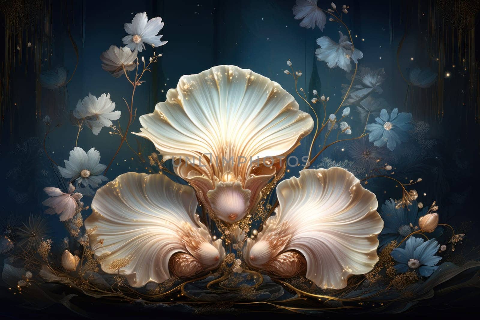 An enchanting depiction of radiant pearl oysters, tenderly nurturing exquisite pearls imbued with enigmatic properties.