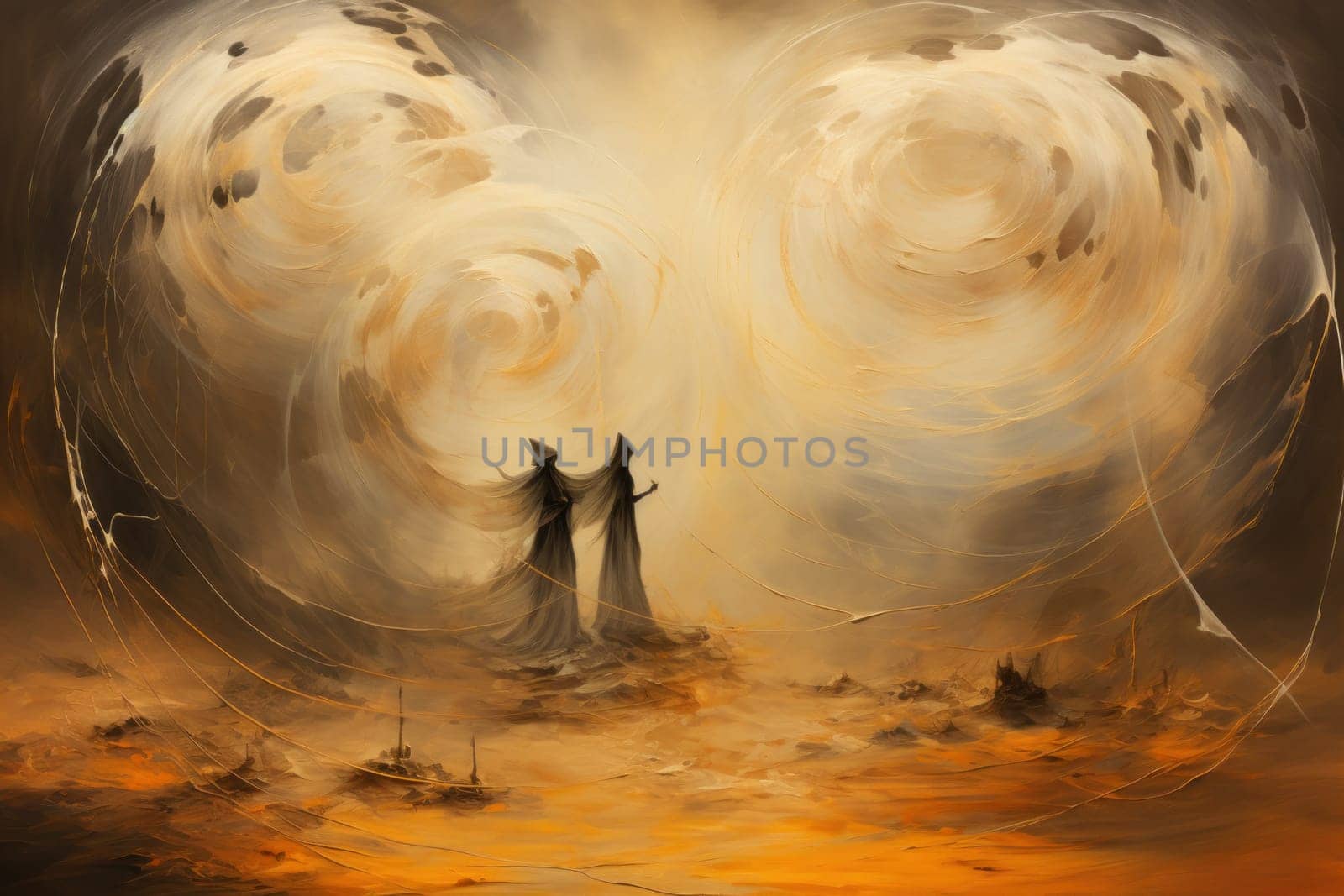 Whirling sandstorm djinns, granting three wishes to those who find their lamp - Generative AI by Sidewaypics