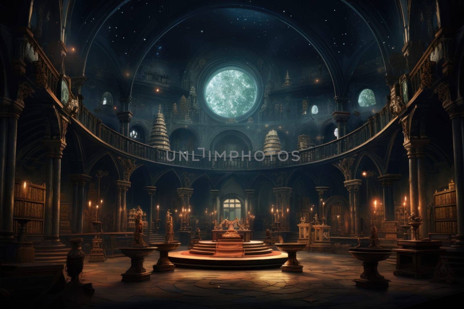 An awe-inspiring depiction of celestial libraries, ancient repositories of boundless universal wisdom.