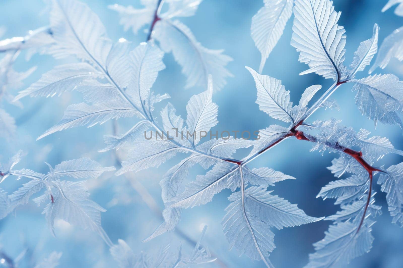 An exquisite display of artistry, capturing the intricate and mesmerizing patterns formed by frost on windows, leaves, and various surfaces through the lens of macro photography, resulting in striking and abstract visual compositions.