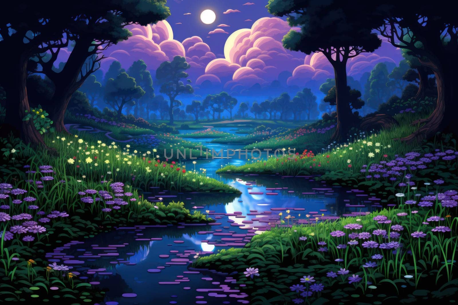 An enchanting portrayal of tranquil moonlit meadows, where dreams materialize and aspirations come to life.
