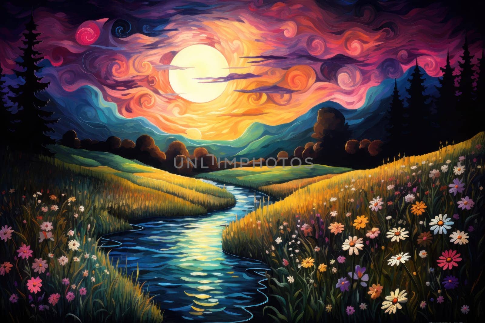 An enchanting portrayal of tranquil moonlit meadows, where dreams materialize and aspirations come to life.
