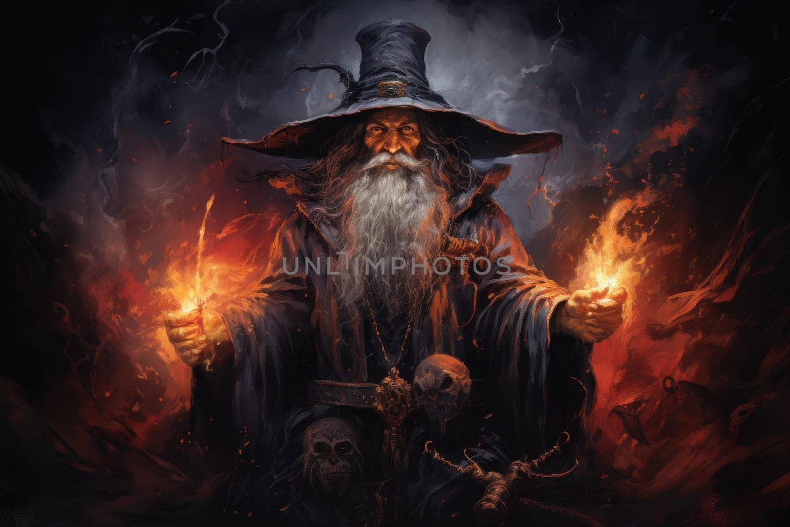 A mesmerizing portrayal of venerable and formidable wizards, exuding wisdom as they masterfully cast intricate arcane spells, wielding ancient staffs adorned with mystic runes.
