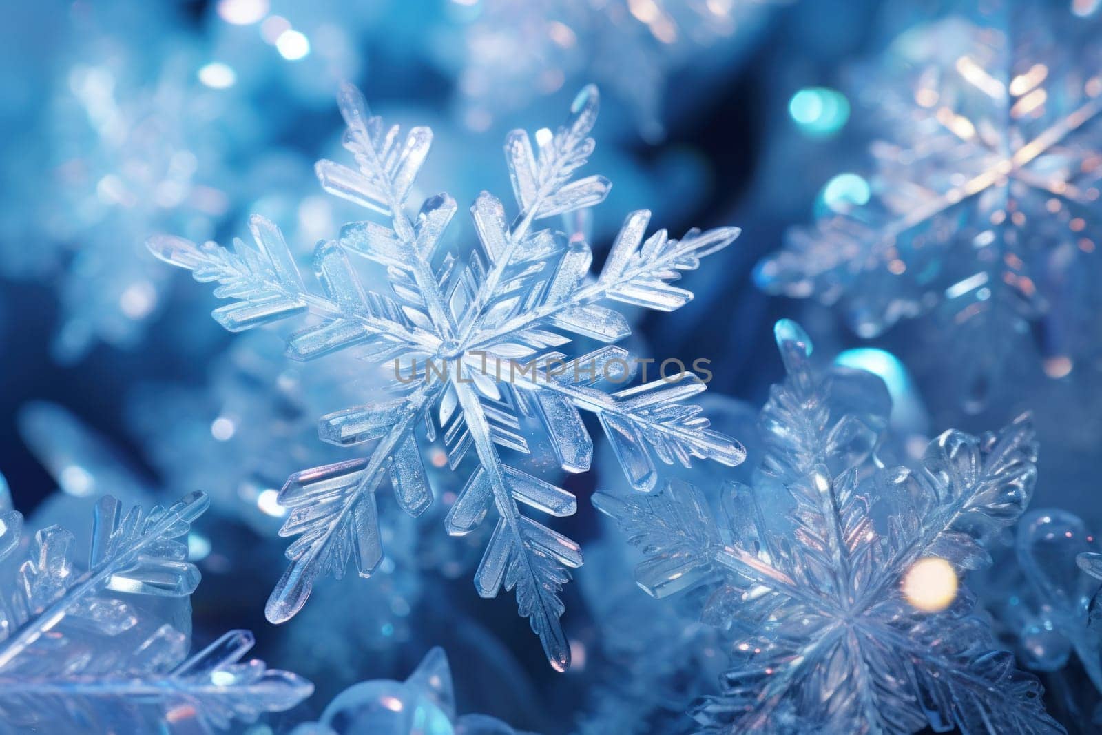 An artistic masterpiece showcasing the exquisite details and singular beauty of individual snowflakes, captured through the lens of macro photography, unraveling their complex, one-of-a-kind designs.