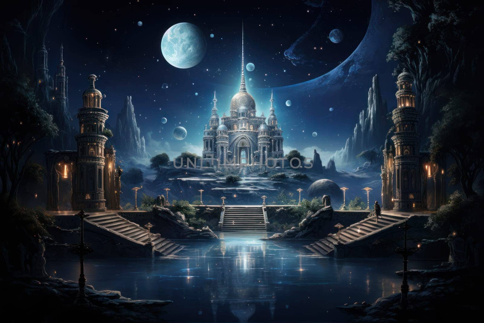 An awe-inspiring depiction of celestial libraries, ancient repositories of boundless universal wisdom.